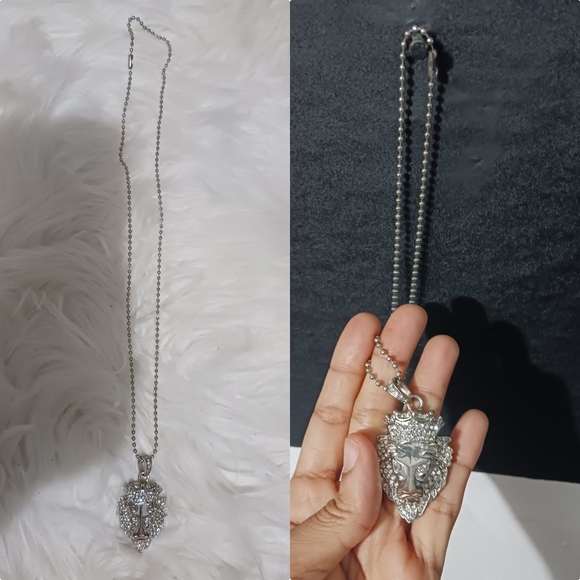 Other - Men Lion king Silver rhinestone head pendant fashion necklace
